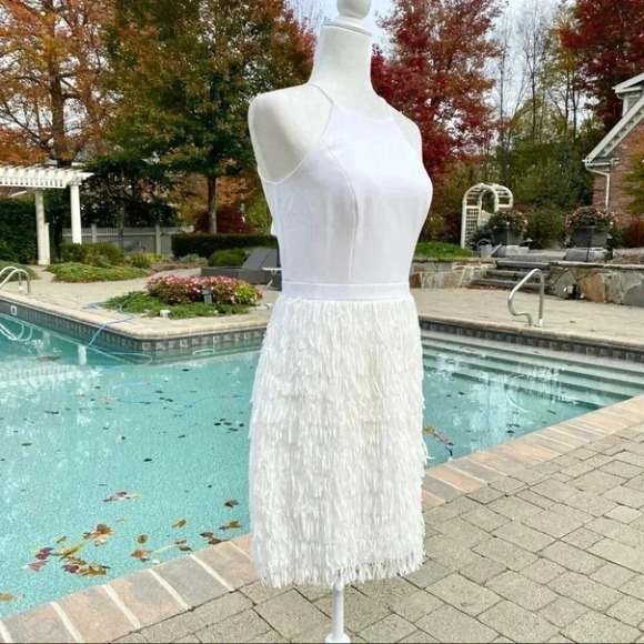 NWT Anthropologie BHLDN Aidan Mattox Prominade Fringe Mini Dress Short White 2 - Picture 8 of 12